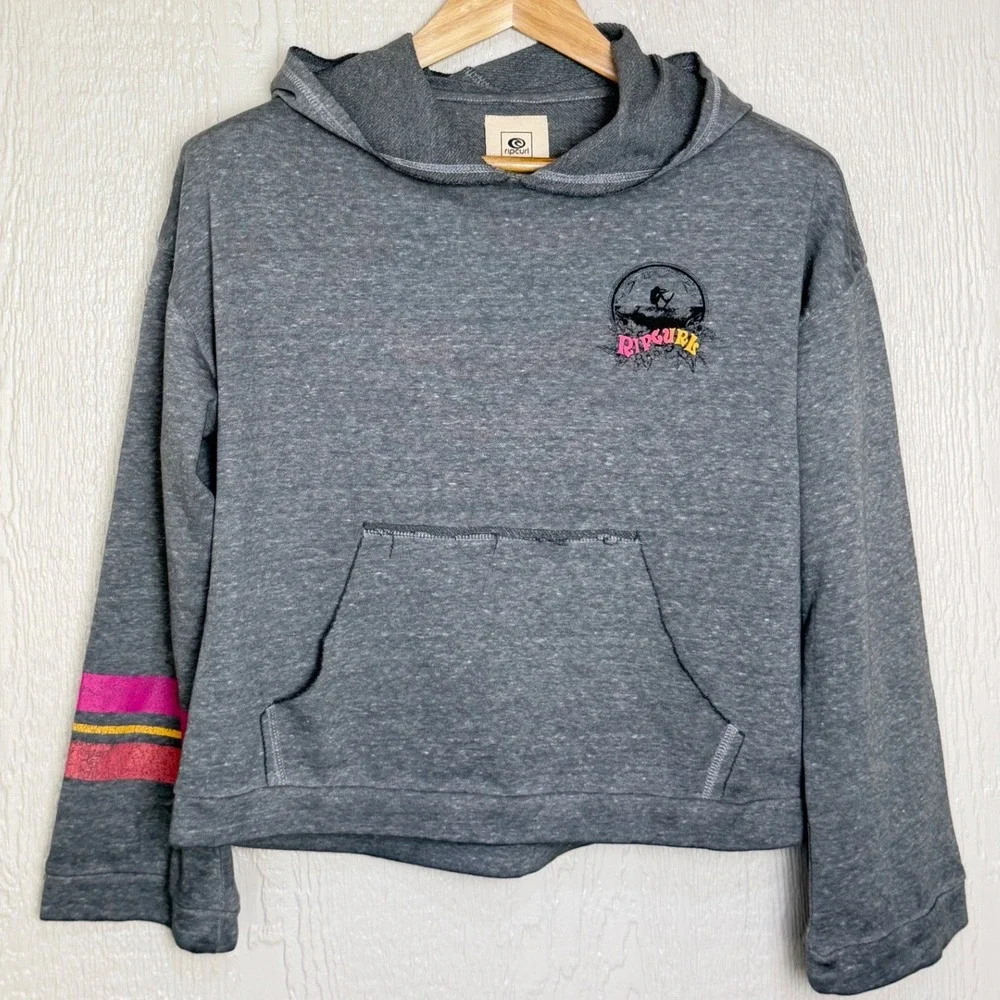 Rip Curl Wave Rider Hoodie Girls Medium Grey Heathered Surf Pullover New w tags